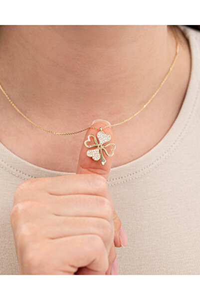 MEKS JEWELS 14 Ayar Altın Yonca Kolye