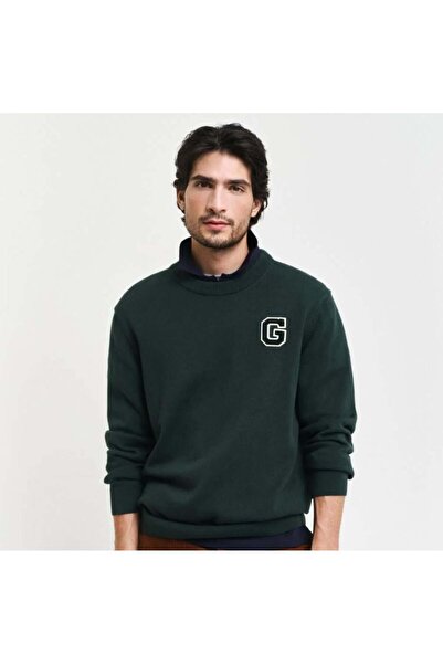 Gant Erkek Yeşil Relaxed Fit Bisiklet Yaka Logolu Kazak