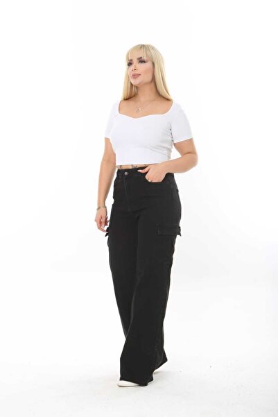 ASSO JEANS SALAŞ KARGO CEP BÜYÜK BEDEN YÜKSEK BEL ESNEK PANTOLON