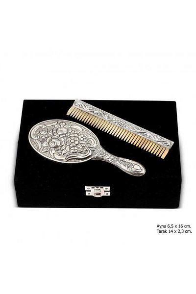 Skygo Mirror Comb Silver Set - Magnolia Motif