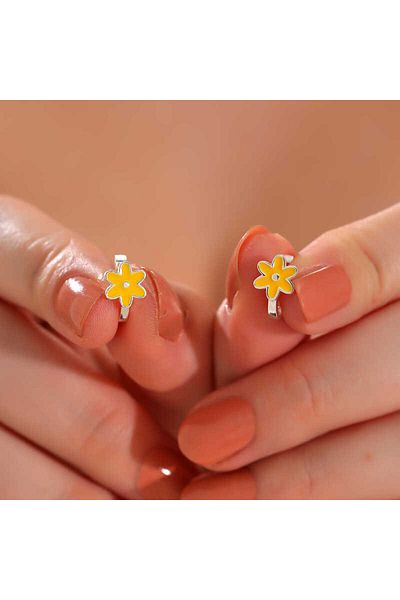 Skygo Yellow Flower Patterned Silver Children's Earrings