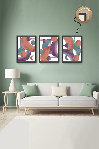 wudie Pictură decorativă din 3 piese, cu cadru din lemn, pictură abstractă, p...