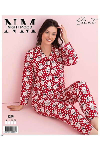 DK İÇ GİYİM İÇ GİYİM SÜET PİJAMA TAKIMI AYICIK DESEN ÖNDEN DÜĞMELİ