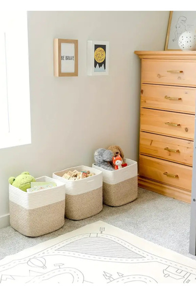 HomeTurko Jute 3-Piece Hand-Woven Organizer Box Home Office Room Hotel Storage Accessory