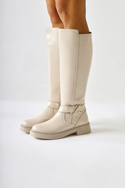 Limoya Γυναικείες μπότες Birgita Beige με φερμουάρ με λεπτομέρεια