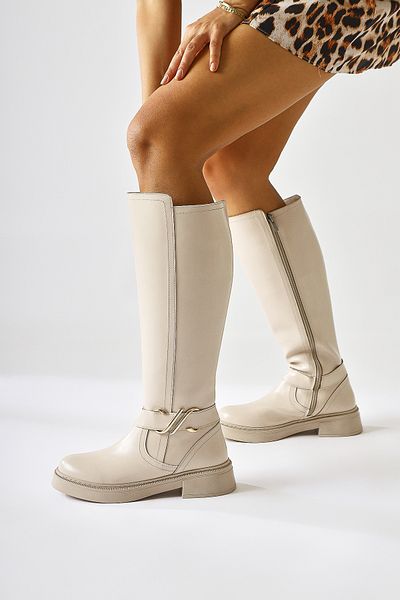Limoya Γυναικείες μπότες Birgita Beige με φερμουάρ με λεπτομέρεια