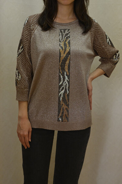 Jülyet Giyim Simli Triko Kadın Truvakar Kol Ve Göğüs Taş Detaylı Yumuşak Örgü...