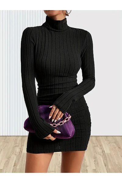 ZenWave gelirr Rochie de damă cu mânecă lungă, cu gât țesut, scurtă