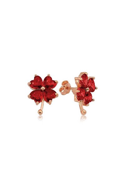 Skygo Silver Red Clover Earrings with Heart