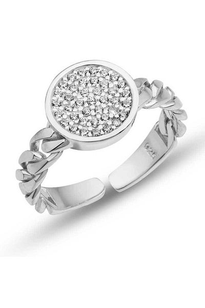 Skygo Women's Ring - Silver Color, Round Zircon Stone, Adjustable