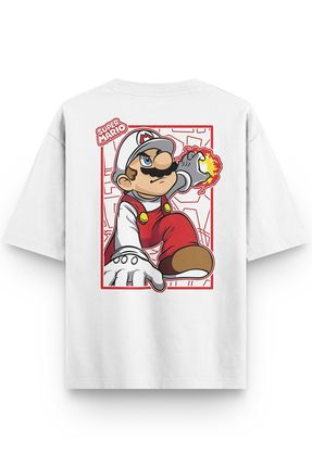 Overoz 100 Pamuk Oversize Tshirt Super Mario S rt Bask l T shirt Bisiklet Yaka Beyaz Unisex Ti ort T1141 Fiyat Yorumlar Trendyol