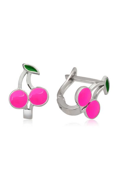 Skygo Pink Silver Cherry Kids Earrings