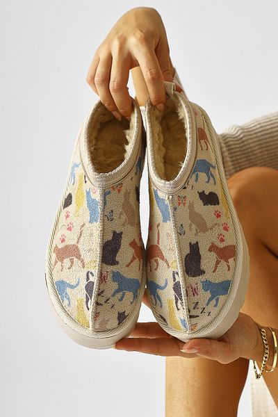Limoya Yesica Beige Suede Cat Patterned Short Boots με γούνα στο εσωτερικό Γυναικείες μπότες & μποτάκια