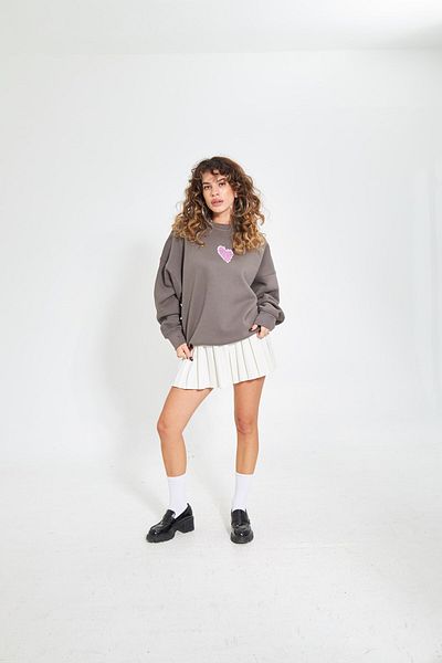 The Champ Clothing Hanorac oversize pentru femei Smoked Crew Neck No Fear Front și imprimat