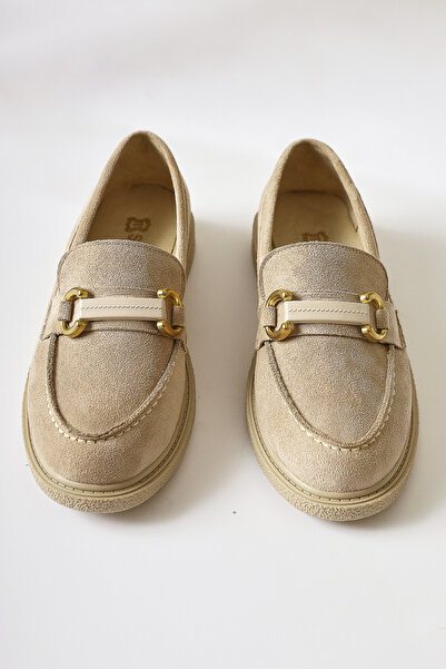 Limoya Jamnian Bej Süet Toka Detaylı Kadın Günlük Ayakkabı