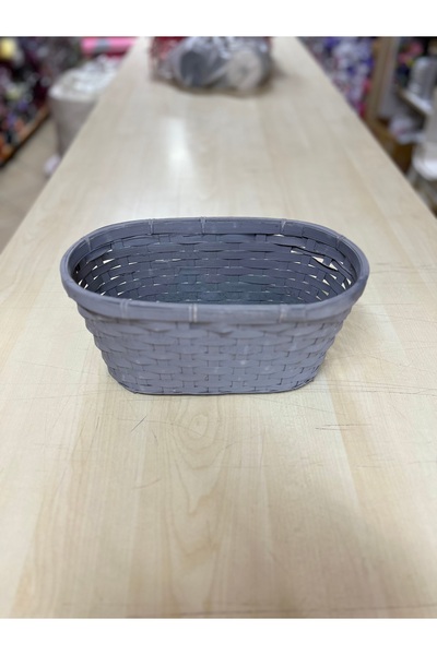 ÇiçekMalzemeciniz سلة خوص بيضاوية رمادية