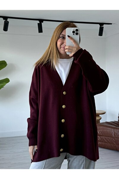RECEP AYDIN Tricotaj cu nasturi aurii burgundy Cardigan largi