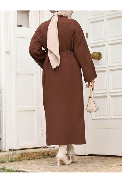 Vaniza Lace-Up Long Crew Neck Knitwear Dress