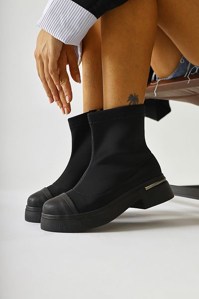 Limoya Kaiza Μαύρο Δερμάτινο Λεπτομερές Diver, Stretch Fabric Γυναικείες Μπότες, Γυναικείο Μποτάκι