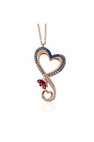 Skygo Silver Rose Heart Butterfly Women's Necklace