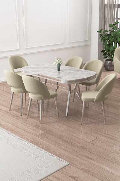 Canisa Jita Serisi 90x168 Lak Panel Rampla Gri Krom Ayak Masa Takımı ve 6 Kre...