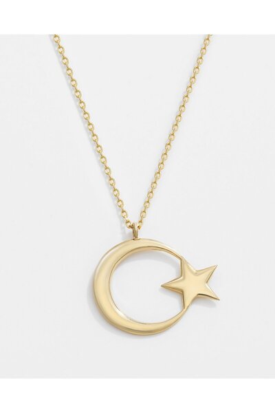 MEKS JEWELS 14 Ayar Altın Ay Yıldız Kolye