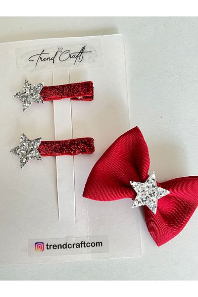 Trend Toka Glitter Sequined New Year's New Year's Special Design Red Bow 3-Piece Buckle Set