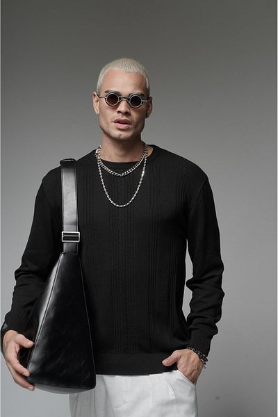 Butik ТРЕНДИРАН WE Оверсайз плетен пуловер с кръгло деколте и оребрена талия
