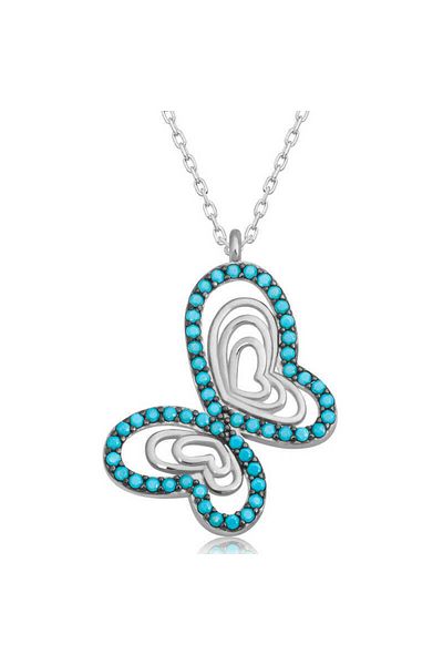 Skygo Silver Turquoise Stone Butterfly Women's Necklace