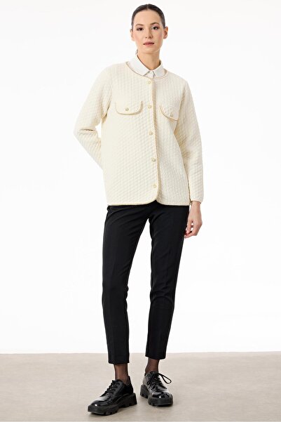 Genel Markalar YENİ TIĞ TRİKO KADIN ZİNCİR DETAYLI ŞÖNİL TRİKO CEKET CKT.21787.1