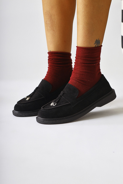 Limoya Francina Black Suede Accessory Tassel Detailed Women's Casual Shoes Opportunity Product