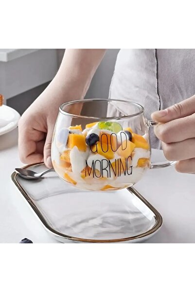 Tugomer Good Morning Mug - Borosilicate Glass Coffee Tea Cup with Handle - Espresso Cup