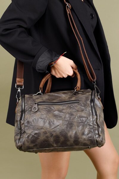 Getcho Veznar Women's Green Chain Detailed Vintage Leather Hand Shoulder Bag Replacement Strap Wide Cover Daily Model