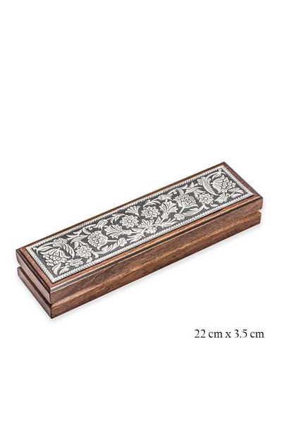 Skygo Wooden Rosary Box - Silver Flower Pattern
