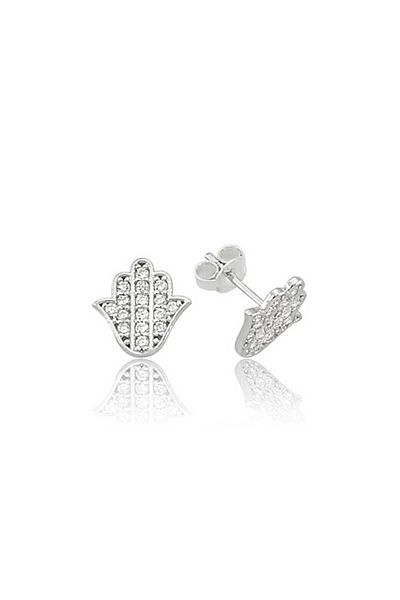 Skygo Silver Fatma Mother Hand Studded Earrings