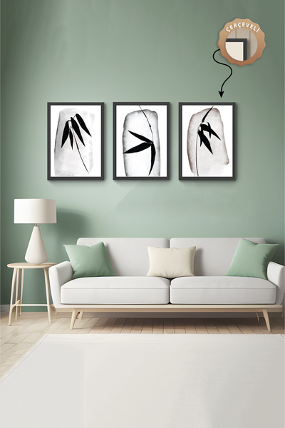 wudie Pictură decorativă din 3 piese, cu cadru din lemn, pictură abstractă, p...