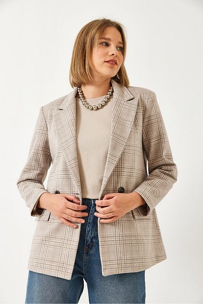 Bianco Lucci Dámská kostkovaná oversize bunda se vzorem razítka 5046 60261079