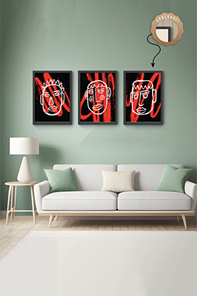 wudie Pictură decorativă din 3 piese, cu cadru din lemn, pictură abstractă, p...