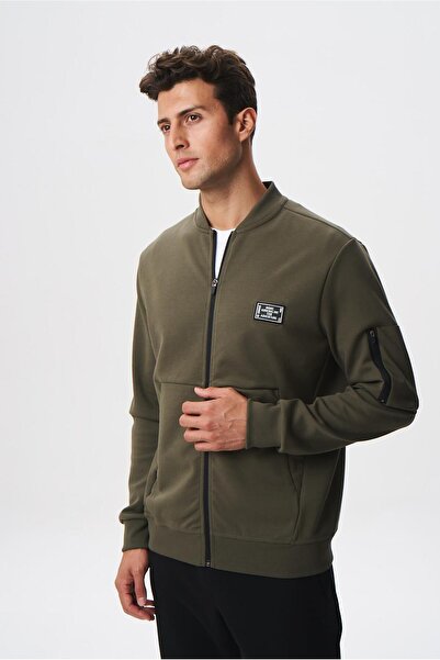 Arma Ανδρικό φούτερ Khaki Slim Fit Scuba αδιάβροχο ύφασμα Basic College γιακά φούτερ K 28324988301