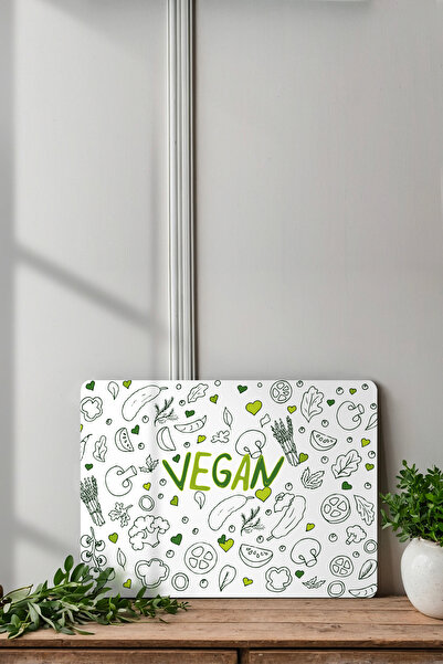 Ortakçı Design Vegan Desenli Cam Kesme Tahtası - Cam Kesme Tablası | 20cm X 30cm