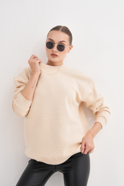 Batı Styling Ice Bisiklet Yaka Oversize Sweatshirt