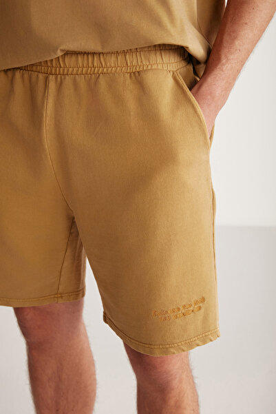 GRIMELANGE Jeffrey Erkek 2 Li Set Oversize Soluk Efektli Nakışlı Haki Eşofman Takımı