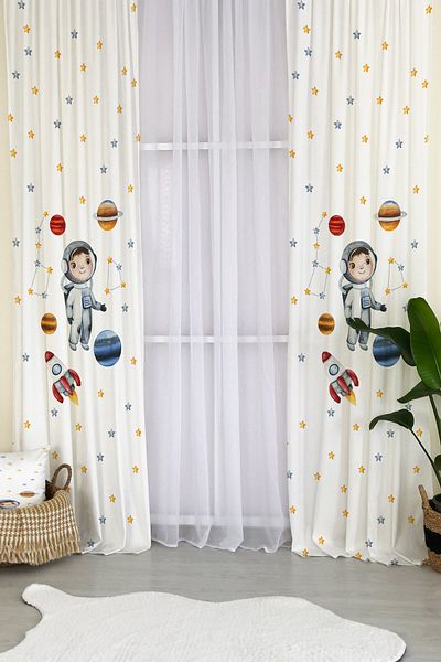 Lolla Evmila Astronaut Pattern Children's Room Patterned Background Curtain