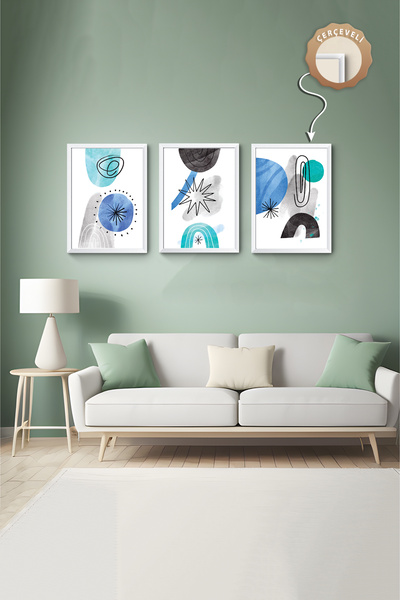 wudie Pictură decorativă din 3 piese, cu cadru din lemn, pictură abstractă, p...
