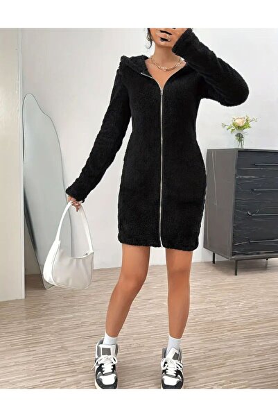 Styling Park Fermuarlı Kapüşonlu Wellsoft Elbise