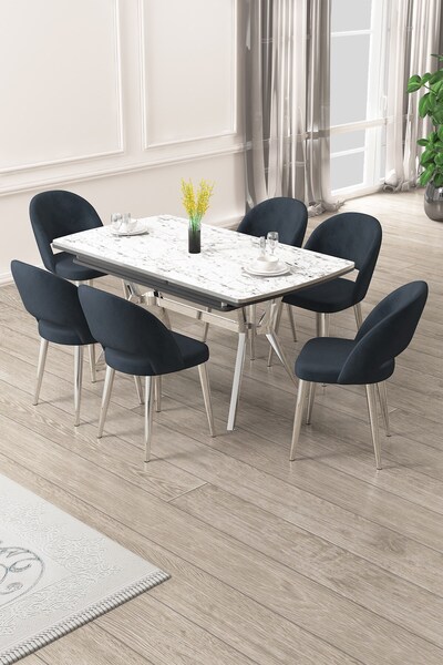 Canisa Weps Serisi 89x150 Açılabilir Lak Panel Beyaz Mermer Krom Ayak Masa Ta...