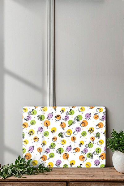 Ortakçı Design Renkli Sebze Desenli | Temperli Cam Kesme Tahtası - Cam Kesme Tablası 30*40 Cm