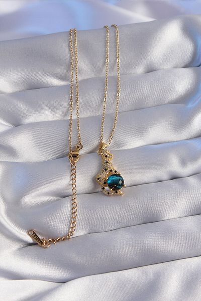Skygo 316L Steel Chain Gold Color Zircon Stone Panther Figured Planet Necklace - Tj-Bko8781