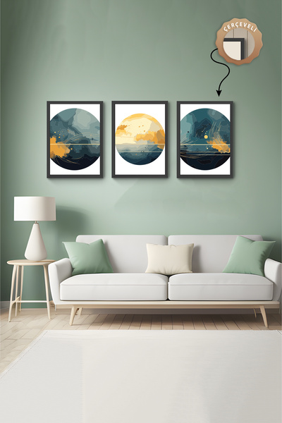wudie Pictură decorativă din 3 piese, cu cadru din lemn, pictură abstractă, p...