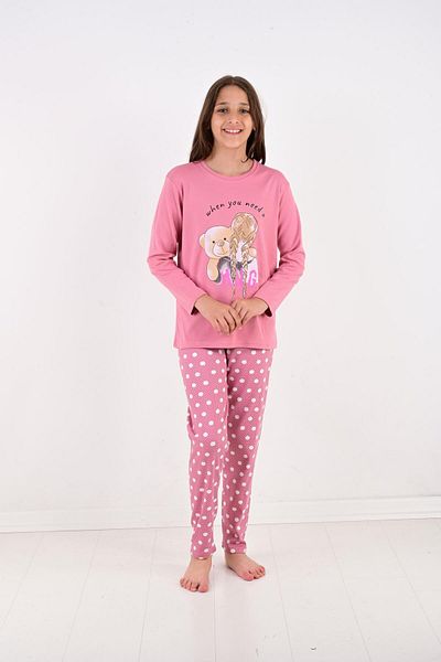 vitmo Long Sleeve 100% Cotton Pajama Set for Girl - Hug